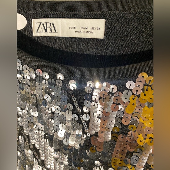 ZARA- Silver Sequin Crop Sweater - Picture 4 of 4
